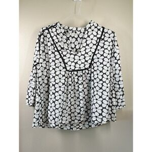 Kyla Seo Black & White Floral  100% Cotton Blouse Women's Size M Summer Sheer